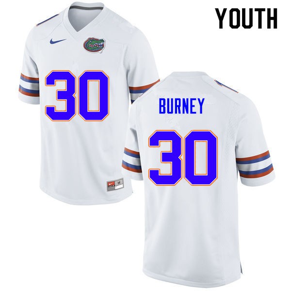Youth #30 Amari Burney Florida Gators College Football Jersey White